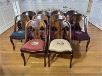 10 Antique Flamed Mahogany Dining Chairs. Each