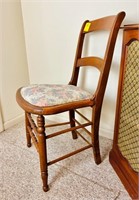 Antique Wood Chair with Upholstered Seat