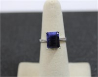 Sterling silver genuine sapphire 4.85ct ring