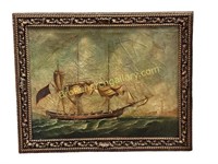19th Century Painting of Schooner at Sea