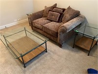 3PC NICE ETHAN ALLEN GLASS TOP COFFEE / END TABLES