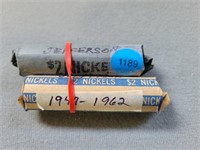 80 Jefferson nickels; 2 rolls; 1947-1962, 1939-195