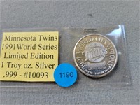 1991 World Series Minnesota Twins 1 oz. silver col