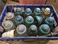Plastic tray of vintage insulators