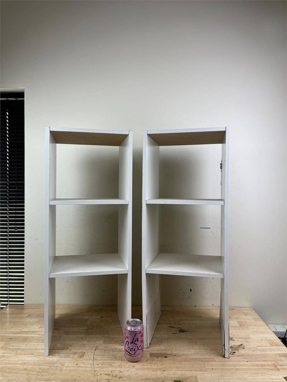 Two white wooden shelves B
