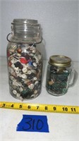 1/2gal jar of buttons & pint jar of green buttons