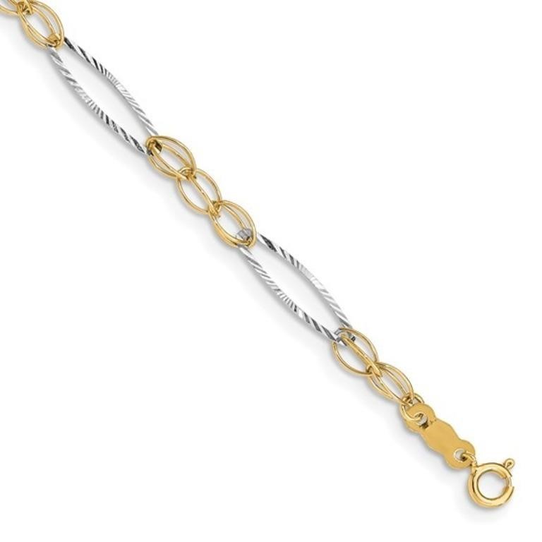 14 Kt- Two Tone Diamond Cut Design Bracelet