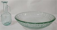 Green Glass Bowl Paired With Coloured Glass Oil