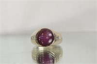 14kt Star Sapphire Cabochon Ring with Diamonds