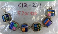 C12-271 sterling & fused glass bracelet 57g.