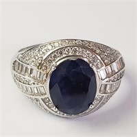 $350 Silver Rhodium Plated Sapphire(4.15ct) Men'S