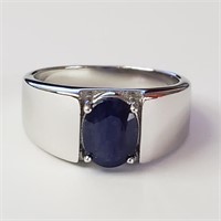 $400 Silver Rhodium Plated Sapphire(3ct) Men'S Rin
