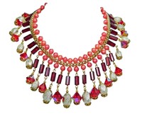 Vintage Pink, Red & Gold Bead Dangle Necklace