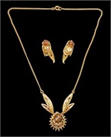 Vintage German Gold Fluss Necklace & Earrings