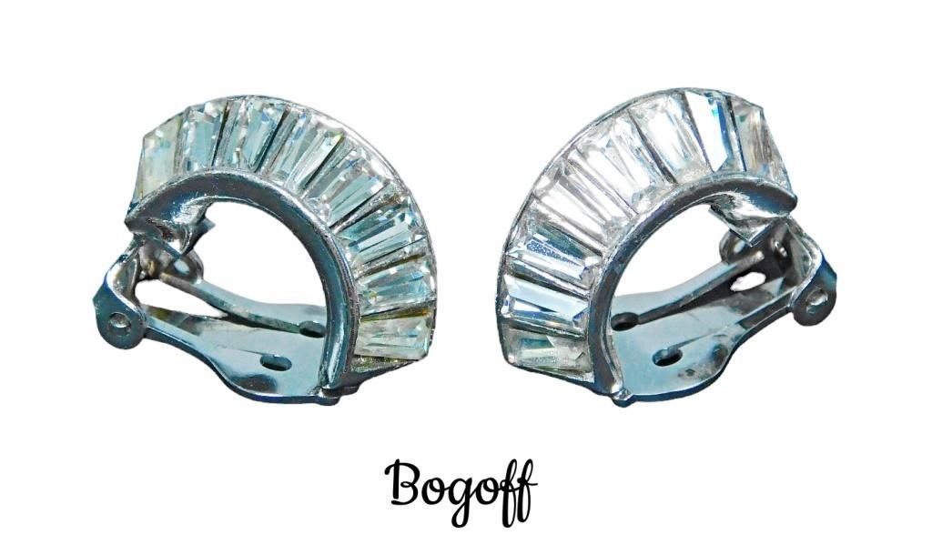 Vintage Bogoff Baguette Rhinestone Earrings