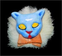 Vintage Elzac Style Cat Brooch With Fur