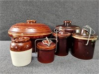 Brown Ceramic Jars and Bowls with Lids