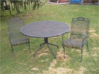 Meshed Steel Patio Table & Two Chairs 1 Lot