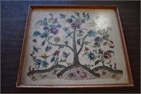 Framed Crewel Embroidery- Floral Tree of Life