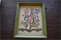 Framed Crewel Embroidery- Floral