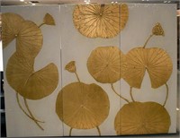{each} Triptych Picture Of Gilt Lily Pads on White