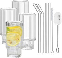 Ribbed Glassware Drinking Glasses