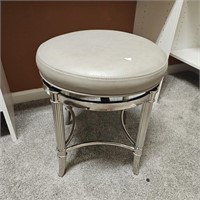Frontgate White Leather & Chrome Vanity Stool