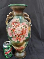 Green Vase, Pink Flowers Leaves