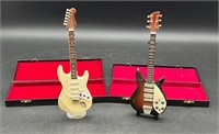 2 MINI ELECTRIC GUITAR REPLICAS w/ STANDS & CASES