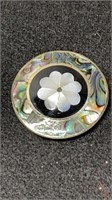 Abalone Shell/ Mother Of Pearl Silver Brooch  1.75