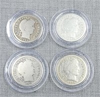 4- Barber dimes: 1911 D, 1908, 1908, 1906