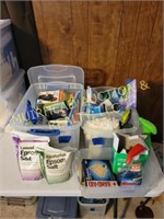 (3) TOTES EPSOM SALT, SOAP, BANDAIDS, CLEANERS