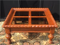 Beautifully Carved Wooden Table w Glass 40x40x19