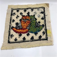 Vintage Cute Owl Needlepoint Fabric Art