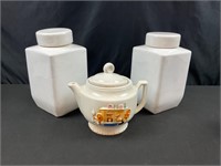 2 WH. Ceramic Canisters & 1940s Teapot