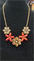 Gold tone and Coral Flower NY necklace