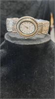 Ladies silver tone Geneva cuff watch