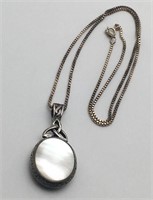 Sterling Necklace W Silver Stone & Mop Pendant