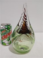 Handblown glass green swirl paperweight