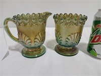 Westmoreland Carnival glass sugar & creamer