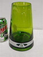 Green glass vase, cone shape