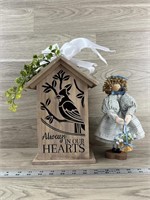 Lighted Bird House & Cloth Doll