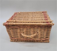 Hand-Woven Willow Sewing Notions Basket vtg