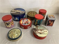 9 Tin Metal Cans W/Lids