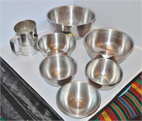 (4) Stainless Steel Mixing Bowls and Sifter