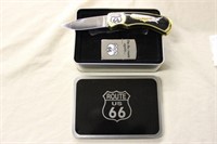 FOLDING KNIFE AND LIGHTER WITH ROUTE 66 IMAGE