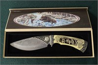 BEAR INLAID KNIFE W/ ETCHING ON BLADE INCLUDES