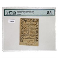 RI-298 MAY 1786 20s COLONIAL PMG ABOUT UNC-55
