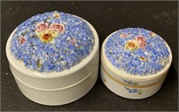 Pair of German porcelain jewelry/pin boxes