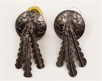 Navajo Sterling Concho Feather Earrings